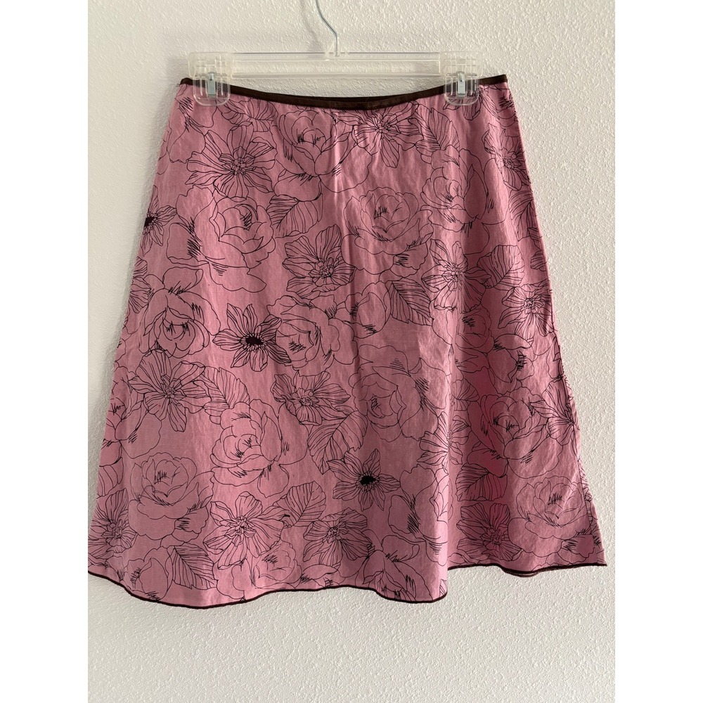 Vintage A-Line Skirt Womens Medium Pink Brown Knee Length Floral Y2K Coquette - Picture 2 of 6